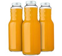 KADAX Lot de 3 bouteilles en verre de 1 l avec bouchon à vis de 53 mm de diamètre, vides, à remplir et à conserver, pour conserver le jus, à col large, blanches