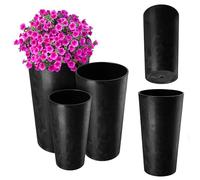 KADAX Lot de 3 Cache-Pots décoratifs béton Noir H 36,8/47 / 57,5 cm, Plastique avec éclats de Bois, Insert Amovible - Finition Brute pour intérieur ou terrasse