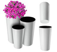 KADAX Lot de 3 Cache-Pots décoratifs Blanc Brillant H 36,8/47 / 57,5 cm, Plastique avec éclats de Bois, Insert Amovible - Style épuré pour décoration Moderne