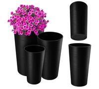 KADAX Lot de 3 Cache-Pots décoratifs Noirs H 36,8/47 / 57,5 cm, Plastique avec éclats de Bois, Insert Amovible - Pots de Fleurs Modernes pour Bureau ou Maison