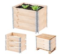 KADAX Lot de 3 cadres pour palettes en bois, empilables, parterre surélevé, bac à plantes, parterre de légumes et herbes (lot de 3, 80 x 60 x 22,5 cm)