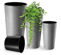KADAX Lot de 3 Flower Pot with Wood Chips, Elegant Planter with Removable Insert, Grey Concrete, 57.7 cm (H) x 30 cm (L), Indoor