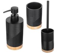 KADAX Lot de 3 gobelets pour salle de bain, distributeur de liquide vaisselle, brosse à dents décorative, distributeur de savon moderne, ensemble WC (rond noir)