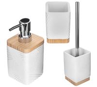 KADAX Lot de 3 gobelets pour salle de bain, distributeur de liquide vaisselle, brosse à dents décorative, distributeur de savon moderne, ensemble WC (carré blanc)