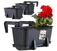 KADAX Lot de 3 jardinières 40 cm Plastique Anthracite - Jardinières rectangulaires Balcon - Supports de Fixation Inclus - Optimisation Espace balcons et rebords fenêtre