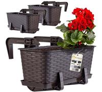 KADAX Lot de 3 jardinières 40 cm Plastique Brun - Jardinières rectangulaires Balcon - Supports de Fixation Inclus - Optimisation Espace balcons et rebords fenêtre