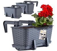 KADAX Lot de 3 jardinières 40 cm Plastique Graphite - Jardinières rectangulaires Balcon - Supports de Fixation Inclus - Optimisation Espace balcons et rebords fenêtre