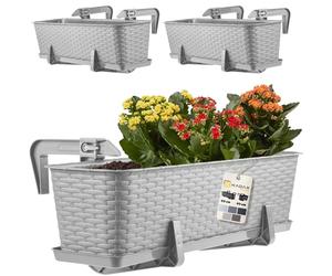 KADAX Lot de 3 jardinières 60 cm en Plastique avec Supports de Fixation - Bacs à Fleurs rectangulaires pour Balcon, Pots résistants pour Plantes et Herbes aromatiques (Gris Clair)