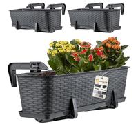 KADAX Pot de balcon 60 cm anthracite avec dessous et poignées, 3 pièces