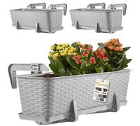 KADAX Lot de 3 jardinières 60 cm Plastique Gris Clair - Jardinières rectangulaires Balcon - Supports de Fixation Inclus - Optimisation Espace balcons et rebords fenêtre