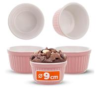 KADAX Lot de 3 moules à soufflé - Diamètre : 9 cm - Petits moules à crème brûlée en céramique pour crème brûlée, soufflé et ragoût fin (rose)