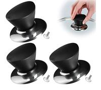 KADAX Lot de 3 poignées de couvercle ignifuge en plastique et acier inoxydable, poignées universelles pour couvercle de casserole, bouton de couvercle en verre Noir mat