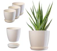 KADAX Lot de 3 Pots de Fleurs Avec Soucoupe - Bac Rond en Plastique Pour Plantes et Herbes Aromatiques d'Intérieur (28 cm, Écru)