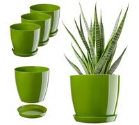 KADAX - Lot de 3 pots de fleurs avec soucoupe - Pots de fleurs en plastique ronds pour l'intérieur - Cache-pots pour fleurs et plantes d'intérieur, pots pour herbes (Set 3: 20 cm, Vert)