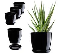 KADAX - Lot de 3 pots de fleurs avec soucoupe - Pots de fleurs en plastique ronds pour l'intérieur - Cache-pots pour fleurs et plantes d'intérieur, pots pour herbes (28 cm, noir)