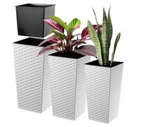 KADAX Lot de 3 Pots de Fleurs en Plastique - Pot de Fleurs résistant aux intempéries - pour l'intérieur et l'extérieur - Pot de Fleurs résistant aux intempéries (rotin Blanc