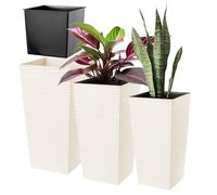 KADAX Lot de 3 pots de fleurs, en plastique, résistant aux intempéries, pour l'intérieur et l'extérieur, résistant aux intempéries, crème XXL