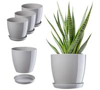 KADAX - Lot de 3 pots de fleurs ronds avec soucoupe - Pots de fleurs en plastique modernes pour l'intérieur - Pots pour plantes et herbes, 18 cm, gris