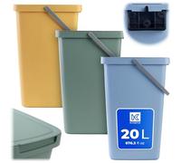 KADAX Lot de 3 poubelles de 20 l, en plastique, avec couvercle et poignée, pour le tri des déchets, avec couvercle à charnière (vert, jaune, bleu)