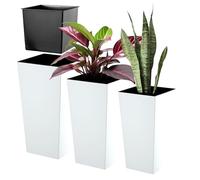 KADAX Lot de 3 Set de 3 Pots de Fleurs Hauts - H 36/46,5/57,5 cm - Blanc Lisse - intérieur/extérieur - pour Balcon, Jardin ou Salon