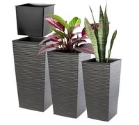 KADAX Lot de 3 Set de 3 Pots de Fleurs Hauts - H 36/46,5/57,5 cm - Graphite - intérieur/extérieur - pour Balcon, Jardin ou Salon