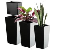 Kadax Set de 3 pots de fleurs hauts – H 36/46,5/57,5 cm – Noir lisse – Intérieur/extérieur