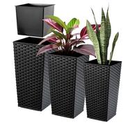 KADAX Lot de 3 Set de 3 Pots de Fleurs Hauts - H 36/46,5/57 cm - Rotin Noir - intérieur/extérieur - pour Balcon, Jardin ou Salon