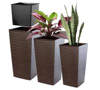 Kadax Set de 3 pots de fleurs hauts – H 46,5/57,5/68 cm – Marron – intérieur/extérieur