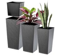 KADAX Lot de 3 Set de 3 Pots de Fleurs Hauts - H 46,5/57/68 cm - Rotin Graphite - intérieur/extérieur - pour Balcon, Jardin ou Salon