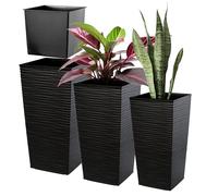 KADAX Lot de 3 Set de 3 Pots de Fleurs Hauts - H 57,5/68/75,5 cm - Noir - intérieur/extérieur - pour Balcon, Jardin ou Salon