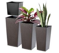 KADAX Lot de 3 Set de 3 Pots de Fleurs Hauts - H 57/68/75 cm - Rotin Marron - intérieur/extérieur - pour Balcon, Jardin ou Salon
