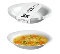 KADAX Lot de 3 Soup Plates, Tempered Glass Soup Bowl, Dishwasher Safe Pasta Plate, White Salad Bowl, Deep Plate for Soups, Pasta, Salad (White, 23 cm/3 Pack)