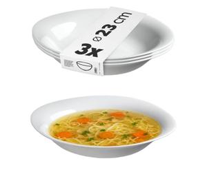 KADAX Lot de 3 Soup Plates, Tempered Glass Soup Bowl, Dishwasher Safe Pasta Plate, White Salad Bowl, Deep Plate for Soups, Pasta, Salad (White, 23 cm/3 Pack)