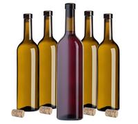 KADAX Lot de 30 bouteilles de vin vides en verre avec bouchons en liège pour vin, liqueurs et spiritueux - 750 ml - Bouteilles de liqueur en verre (olive)