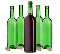 KADAX Lot de 30 bouteilles de vin vides en verre avec bouchons en liège pour vin, liqueurs et spiritueux - 750 ml - Bouteilles de liqueur en verre (vert)