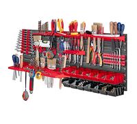 KADAX Étagère d'atelier,116x39cm,étagère murale à outils,en plastique robuste,système de stockage résistant aux UV,plaques murales extensibles,atelier ou jardin (rouge et noir,39 pièces) K7708