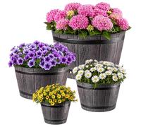 KADAX Lot de 4 - Ø23, 30, 40, 50 cm - Pots de Fleurs en Plastique Aspect Bois, pour Jardin (Marron)