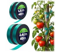 KADAX Lot de 4 attaches pour plantes en 2 tailles, 12 mm x 40 m et 24 mm x 60 m, ruban de fixation flexible pour une fixation sûre des plantes, vert