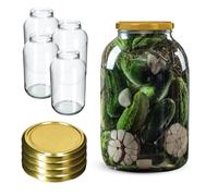 KADAX Lot de 4 bocaux de conservation 4L avec couvercle à visser de 100 mm, idéal pour les concombres, le kombucha, le kimchi, grande ouverture pour le remplissage, la fermentation (couvercle doré, 4