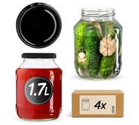 KADAX Lot de 4 bocaux de conservation de 1,7 l avec couvercle à visser Ø89, grands bocaux de conserve, avec large ouverture pour la conservation des concombres, des kimchi et de la choucroute, noirs