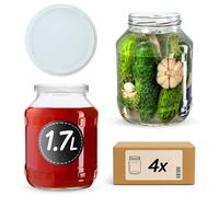 KADAX Lot de 4 bocaux de conservation de 1,7 l avec couvercle à visser fi89 - Grands bocaux de conserve avec large ouverture pour la conservation des concombres, des kimchi et de la choucroute - Blanc