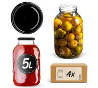 KADAX Lot de 4 bocaux de conservation de 5 l avec couvercle à visser fi100 mm - Grands bocaux avec couvercle - Bocaux à concombre - Pour la conservation, la fermentation et l'insertion - Pour