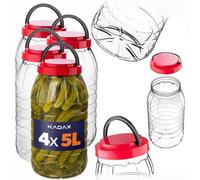 KADAX Lot de 4 bocaux de conservation en plastique avec couvercle - 5 l - Pour aliments