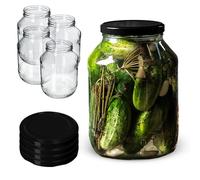 KADAX Lot de 4 bocaux de conservation en verre de 2,5 l avec couvercle à visser de 100 mm de diamètre - Grands bocaux de conservation en verre - Couvercle noir