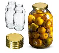 KADAX Lot de 4 bocaux de conservation ronds en verre avec couvercle à visser - 5 l - Pour confiture, conserve, conserve, etc. - Doré