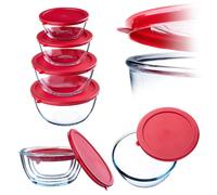 KADAX Lot de 4 bols en verre avec couvercles, pour mélanger, pour cuisson, aliments, cuisine, préparation, récipients ronds pour aliments, 0,5 - 2 L, récipient en verre, passe au lave-vaisselle