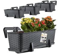 KADAX Lot de 4 jardinières 60 cm Plastique Anthracite - Jardinières rectangulaires Balcon - Supports de Fixation Inclus - Optimisation Espace balcons et rebords fenêtre