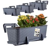 KADAX Lot de 4 jardinières 60 cm Plastique Graphite - Jardinières rectangulaires Balcon - Supports de Fixation Inclus - Optimisation Espace balcons et rebords fenêtre