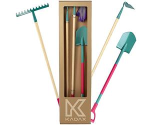 KADAX Lot de 4 Kit d'Outils de Jardinage Professionnel pour Femmes: Bêche, Râteau, Houe et Gants, La Solution Complète pour Une Gestion Efficace du Jardin