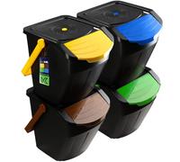 KADAX Lot de 4 Poubelles de Tri Sélectif pour une Gestion Efficace de la Collecte et du Recyclage des Déchets, Système de Séparation des Déchets Empilables (4 x 25L)